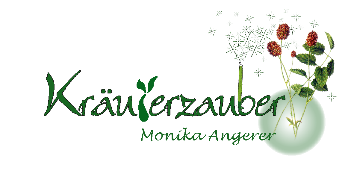 Transparentes Logo von Monika Angerer mit Kräutern und Blumen